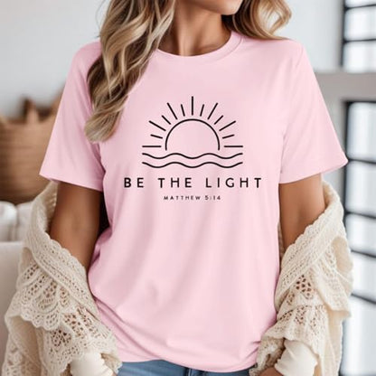 Sulayesh Christian Be The Light Shirts for Women Bible Verse Shirts Jesus Religious Faith Tshirts Inspirational Tees Tops - color: Pink, size: Small