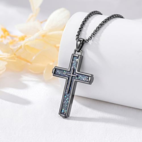 14K Gold Plated Cross Pendant Necklace Christian Jewelry Religious Gift - color: A05-Cross Black Abalone