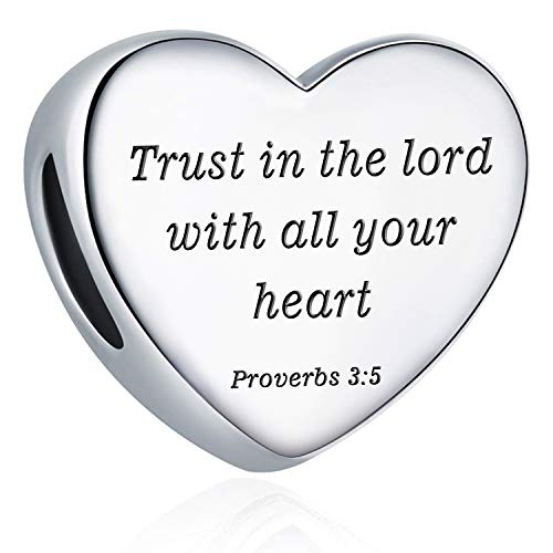 Heart Charm Fit Pandora Charms Bracelet Christian Bible Verse Charm Prayer Faith Religious Charms Gifts for Women - style: Trust in the lard with all your heart Proverbs 3:5