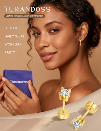 Turandoss Gold Earrings Stack for Women Teen Girls, 14K Gold Plated - color: Cross Earring（Gold）