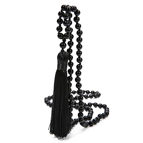 6MM Mala Beads Long Necklace for Meditation Prayer - style: Natural Black Agate