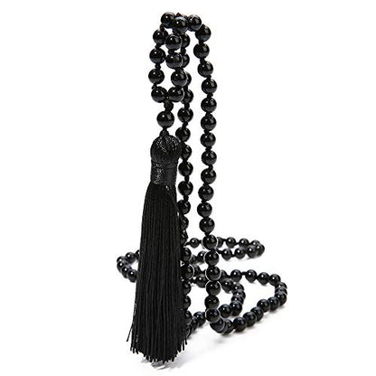 6MM Mala Beads Long Necklace for Meditation Prayer - style: Natural Black Agate