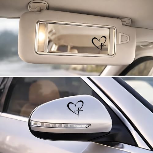 Christian Cross Heart Car Mirror Decal 3 Pack, Faith Rearview Mirror Stickers for Cars, Waterproof Vinyl Decals, Religious Car Accessories, Gift Cute for Women & Men