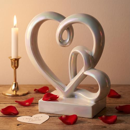 Anniversary Wedding Couples Gift Rainbow Hearts Resin Statue Decor - color: Rainbow