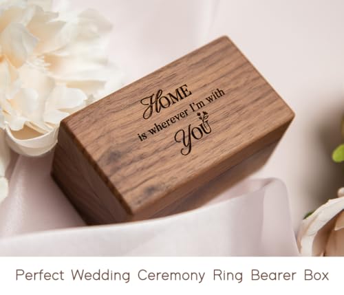 Quad Walnut Ring Box: Engraved "Home Is Wherever I'm With You" Wood Holder - color: Home