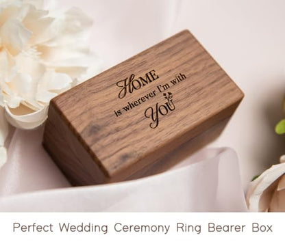Quad Walnut Ring Box: Engraved "Home Is Wherever I'm With You" Wood Holder - color: Home