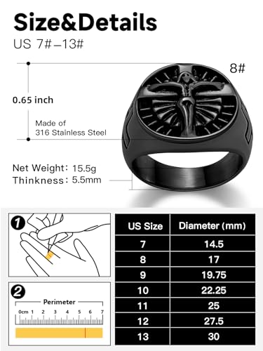 Christian Cross Rings for Men - Stainless Steel Jesus Jewelry with Celtic Knot Sides (Gold/Black/Silver) - Catholic Religious Gift, Size 7-13 - color: K: Black-Cross