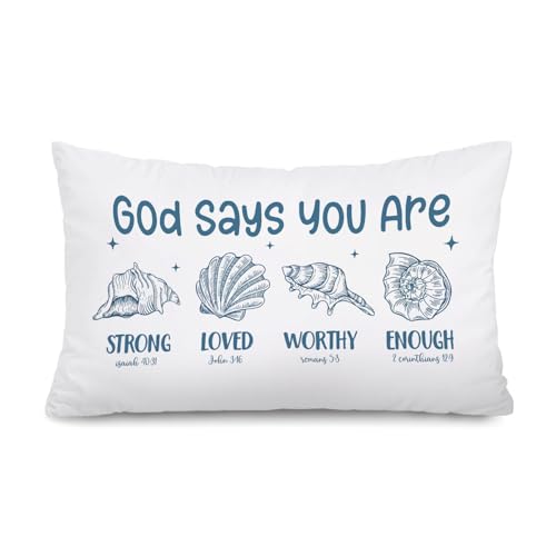 Lacama Blue Coastal Room Decor, Coastal Bible Throw Pillow Cover 12x20, Blue Dorm Decor, Christian Bible Verse Pillow Cover for Couch Bed Girly Room Bedroom Dorm, God Says You are Decor - color: Coast-god Says You Are