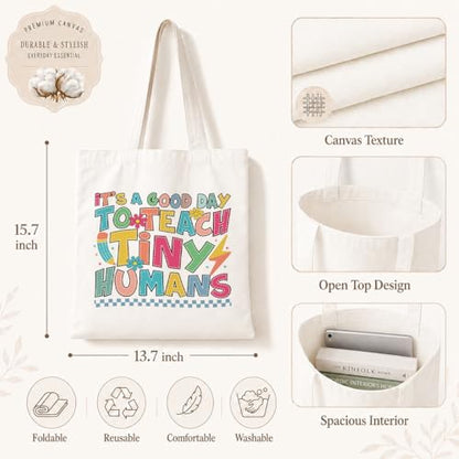 Teacher Tote Bag, Teacher Appreciation Gifts, It's A Good Day to Teach Tiny Humans Canvas Shoulder Bag, Reusable Shopping Carryall, Thank You Educator Present - color: Style 12