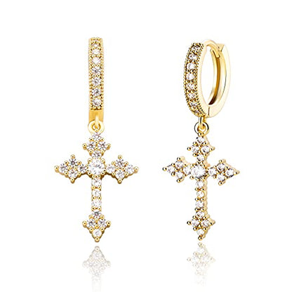 JINAO Cross Hoop Dangle Earrings for Men Women - color: Gold