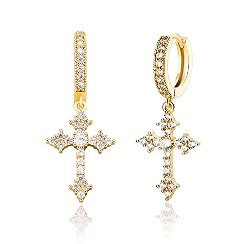 JINAO Cross Hoop Dangle Earrings for Men Women - color: Gold