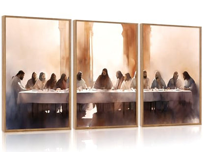 Aurlan 3 Pcs The Last Supper Framed Canvas Wall Art 16x24 Inch - color: The Last Supper, size: 16"x24"