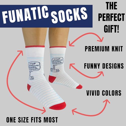 FUNATIC Socks with Funny and Profane Sayings, Sarcastic Gift for Men Women - color: Stop Banning Books