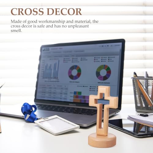 1 Set Wooden Standing Cross Decor, 5.7 Inch Hollowed Tabletop Crucifix, Catholic Religious Table Centerpieces Easter Room Ornament
