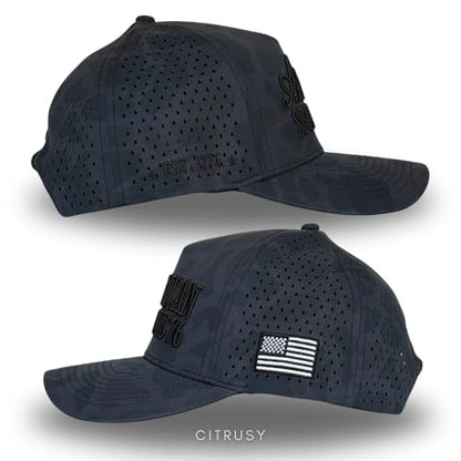 CITRUSY Athletic Trucker Golf Hat | Performance Mens 5 Panel Cap | Cool Breathable Waterproof Workout Running Snapback - color: American Sports Club |Black Camo