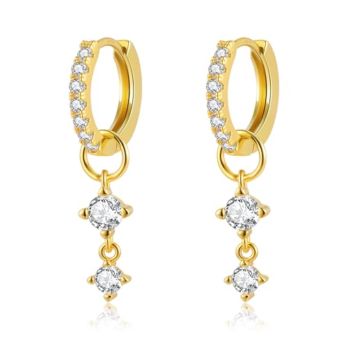 DAILY VIBES Cute Butterfly Star Cross Heart CZ Dangle Earrings for Women - color: Gold Two Stones