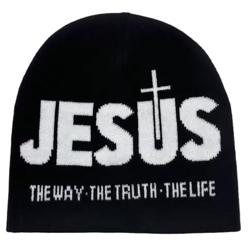 Jesus The Way The Truth The Life Beanie Knit Winter hat Religious Christian Faith Multiple Colors - color: Black and White