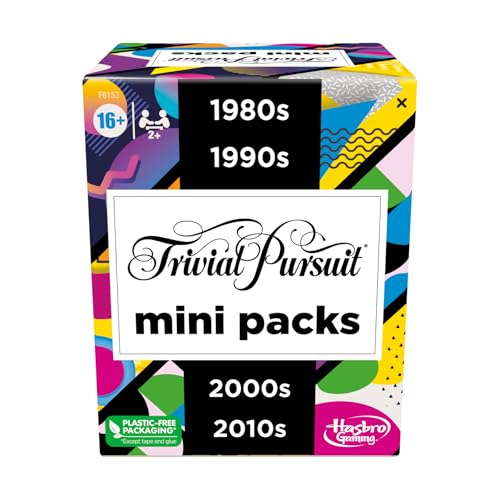 Hasbro Games Trivial Pursuit Mini Packs Multipack, Fun Trivia Questions for Adults and Teens Ages 16+, Includes 4 Game Featuring 4 Decades
