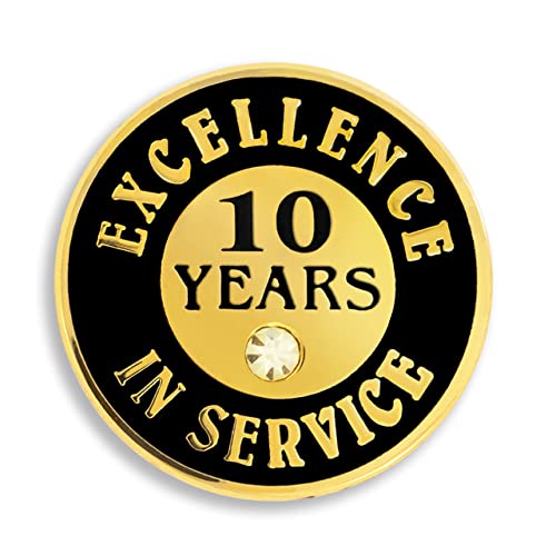PinMart Gold Color Plated Excellence in Service Year Award Lapel Pin – Metal Enamel Workplace Reward Pin w/Rhinestone – 1-60 Years Pins for Long Standing Employees - color: 10 Years Gold Plated, size: 100 Pack