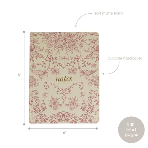 Pearhead Hardcover Journal Notebook 6x8 – Red Toile Botanical Dragonfly Print College-Ruled Writing Journal with 200 Lined Pages for Notes, Work & Journaling - color: Red Vintage Notes Journal