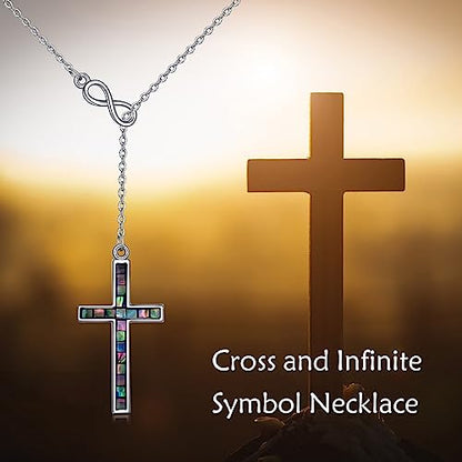 YFN Cross Necklace Sterling Silver Religious Cross Pendant Jewelry Christian Gifts for Women Men - style: D. Abalone Shell