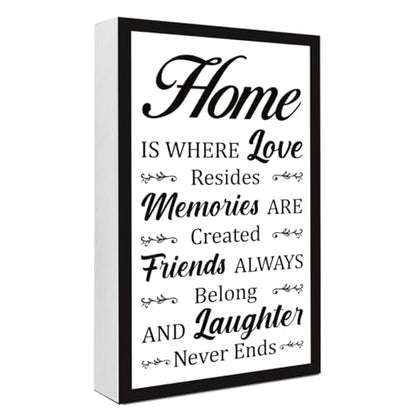 Home is Where Love Sign Wooden Box Desk Decor,Rustic Farmhouse Family Wood Block Sign for Home Living Room Shelf Tabletop Decor 10'' x 6'' - style: Home is Where Love