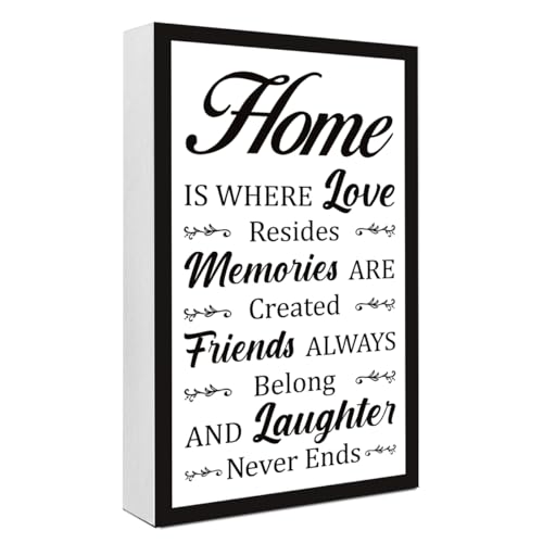Home is Where Love Sign Wooden Box Desk Decor,Rustic Farmhouse Family Wood Block Sign for Home Living Room Shelf Tabletop Decor 10'' x 6'' - style: Home is Where Love