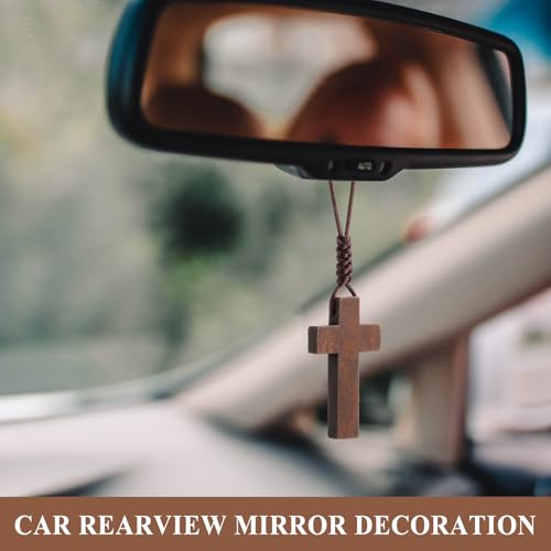 Ecation Wood Cross Necklace Bulk for Men Women Christian Gift Bible Verse Party Favor Cross Pendant Crucifix