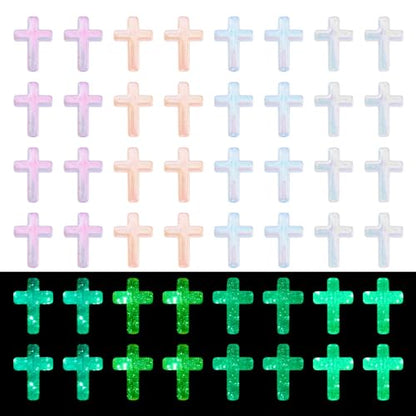 50Pcs Glow in The Dark Resin Cross Beads Random Color Kandi Pastel Crucifix Focal Beads for Pens Keychain Crafts DIY Jesus Bracelet Rosary Jewelry Making Supplies 24.5x17.5mm - color: Random Colors #3