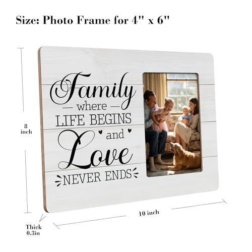 Family Picture Frame Gifts, Where Life Begins & Love Never Ends, Gift for Mom Dad Frames Fits 4x6 Photo - color: Red