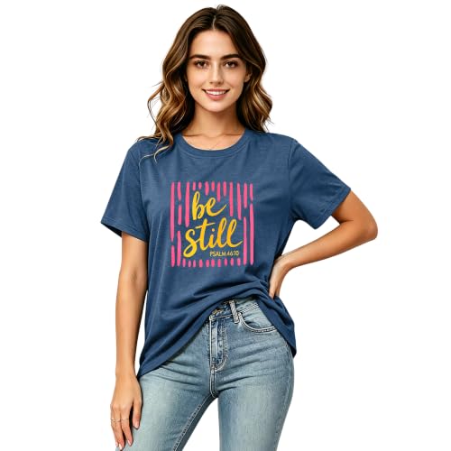 Christian Shirts for Women Religious Bible Verse Faith Tee - color: Darkblue, size: Large