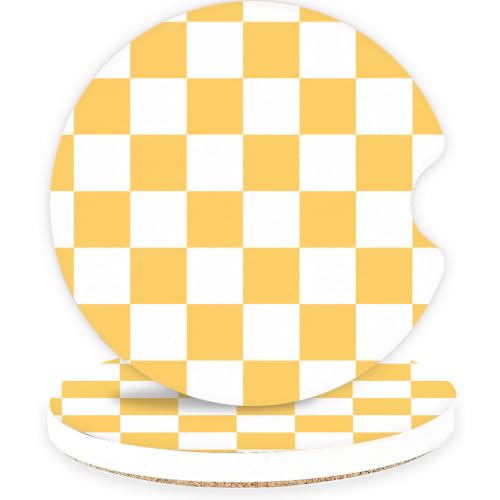 Ceramic Car Coasters – Absorbent Car Cup Holder Coaster Set for Women, Cute Aesthetic Car Accessories for Girls, 2 Pack (Desert Yellow) - color: Desert Yellow