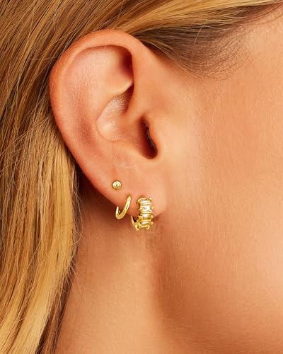 Bheop Gold Silver Dangle Earrings for Women, Cubic Zirconia Earring Stack - color: Gold-cz ball/huggie set
