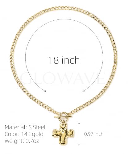 Chunky Gold Cross Pendant Necklace for Women, 14K Gold Plated Trendy