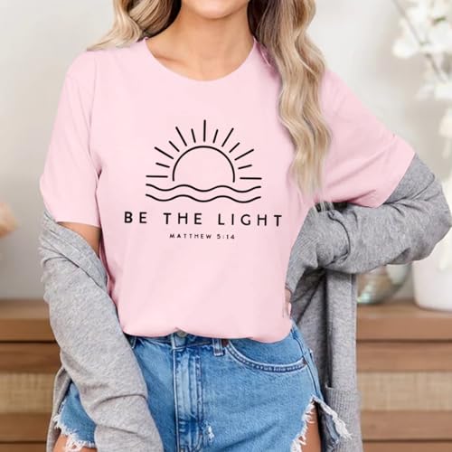 Sulayesh Christian Be The Light Shirts for Women Bible Verse Shirts Jesus Religious Faith Tshirts Inspirational Tees Tops - color: Pink, size: Small