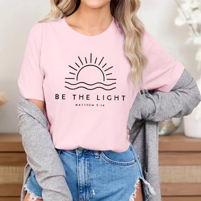 Sulayesh Christian Be The Light Shirts for Women Bible Verse Shirts Jesus Religious Faith Tshirts Inspirational Tees Tops - color: Pink, size: Small