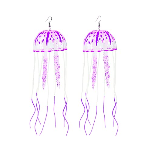 Exaggerated Lifelike Ocean Floating Jellyfish Earrings Big Colorful Funny Weird Octopus Hook Earrings Statement Party Nightclub Jewelry 1 pair - color: purple