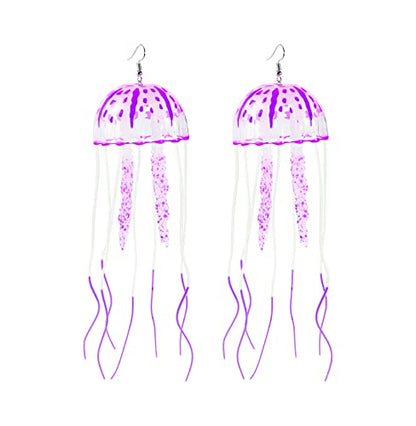 Exaggerated Lifelike Ocean Floating Jellyfish Earrings Big Colorful Funny Weird Octopus Hook Earrings Statement Party Nightclub Jewelry 1 pair - color: purple