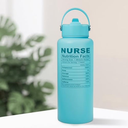 Nurse Gifts for Women - Nutrition Facts Water Bottle 32oz Stainless Steel Insulated with Lid, Nurse Appreciation Gifts for Female Nurses, Friends, Graduation Christmas Birthday Nurse Week - color: Nurse