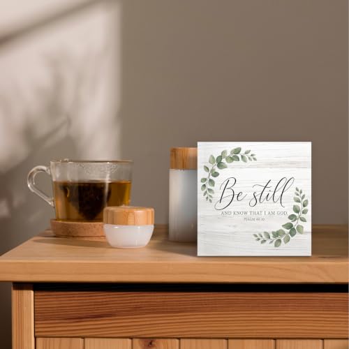 Christian Be Still and Know That I Am God Wood Box Sign Desk Decor - color: Be Still