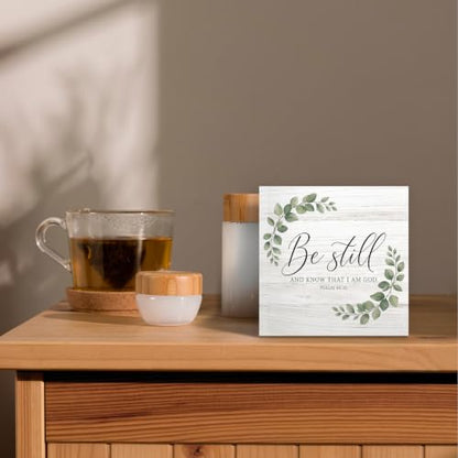Christian Be Still and Know That I Am God Wood Box Sign Desk Decor - color: Be Still