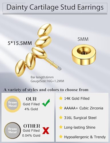JeryWe Cartilage Earrings for Women Hypoallergenic Helix Piercing Jewelry - color: F:cluster-14k gold filled