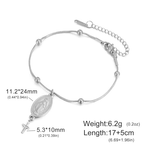 VASSAGO Virgin Mary Bracelet for Women Men Double-Sided Virgen de Guadalupe Rosary Bracelet Medal Handmade Braided Rope Catholic Christian Religious Jewelry Gift - color: Silver 10