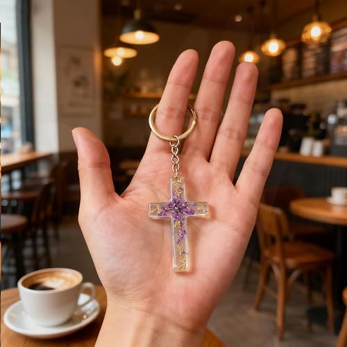 Cross Keychain Christian Jesus Keychain for Women, Resin Key chain for Bag Charm Car Accessories Women Men Gifts - color: 001