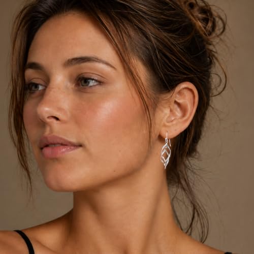 Charmsy 925 Sterling Silver Double Twisted Infinity Dangle Earrings for Women | Linear Marquise Large Loops Classic Infinity Drop Dangle Earrings - color: Antique Infinity