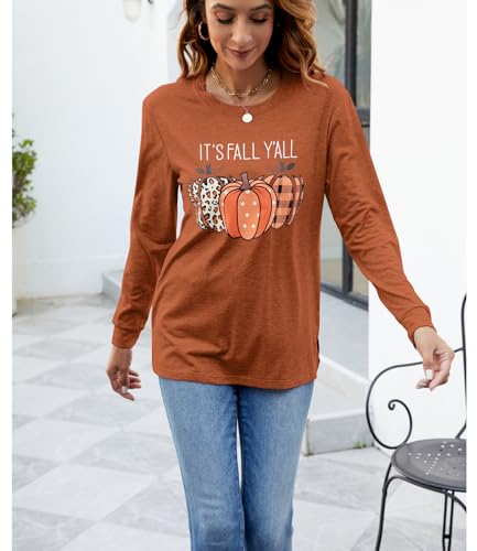 Womens Pumpkin Graphic Sweatshirts Crewneck Casual Fall Long Sleeve Tops - color: Brown-d, size: X-Large