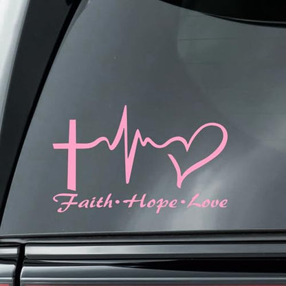 Hope Faith Love Heart Car Decal Stickers, Jesus Cross Vinyl Sticker, Pink - color: Pink