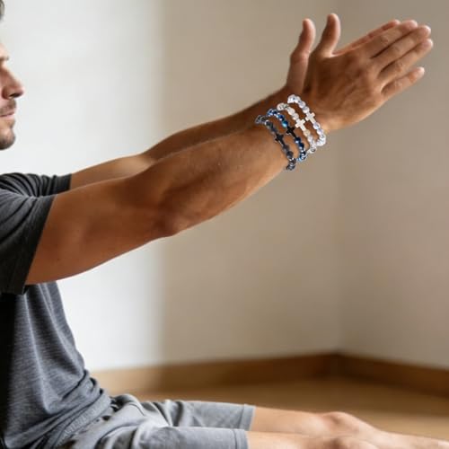 Mens Beaded Bracelets, 8MM Beaded Bracelets for Men, Natural Tiger Eye Bead Bracelet, Stretch Elastic Beads Bracelets for Men - color: White dragon blue volcanic