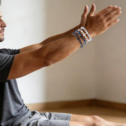Mens Beaded Bracelets, 8MM Beaded Bracelets for Men, Natural Tiger Eye Bead Bracelet, Stretch Elastic Beads Bracelets for Men - color: White dragon blue volcanic