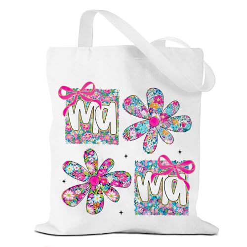 Mama Mom Tote Bag Mom Birthday Gifts Canvas Tote Bag, Reusable Canvas Shoulder Bags for Grocery Shopping, Beach 01 - color: Mamaflower01